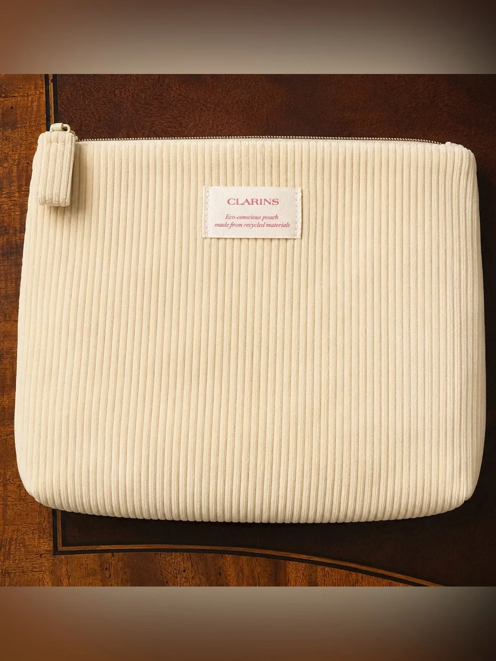 Clarins Corduroy Cosmetic Bag – Cream Eco-Conscious Makeup Pouch  NEW IN PACKAGE